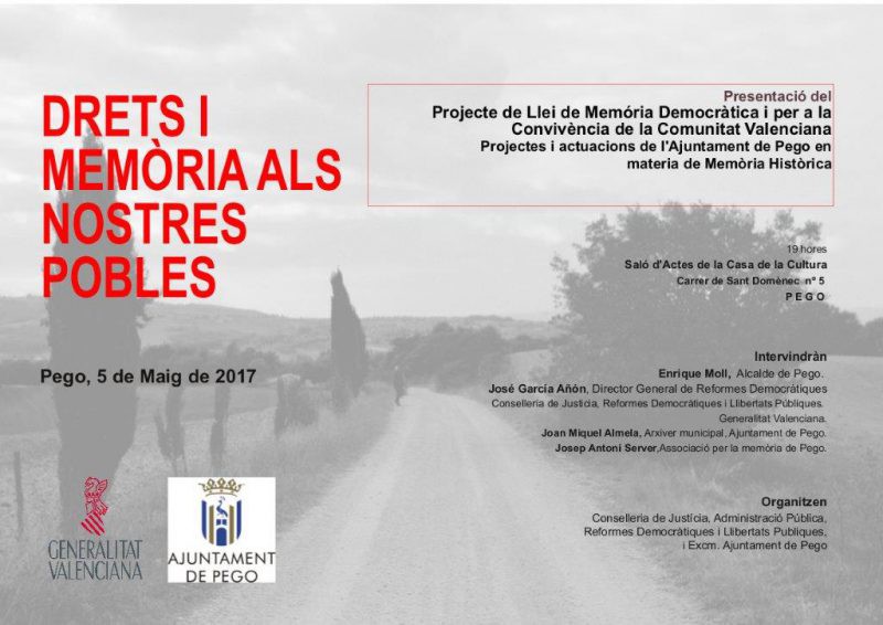 Es presenta a Pego l’Avantprojecte de Llei de la Memòria Democràtica i per la Convivència de la Comunitat Valenciana