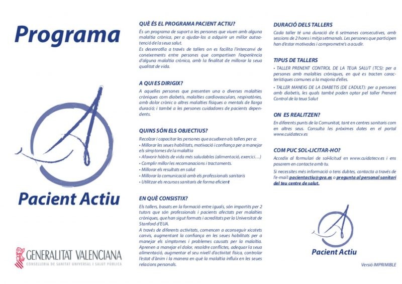 Taller per a malalts crònics i cuidadors, a partir del 31 d’octubre
