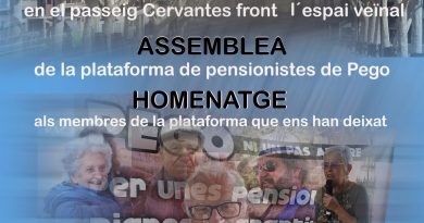 La plataforma de jubilats i pensionistes retrà homenatge demà als seus membres desapareguts