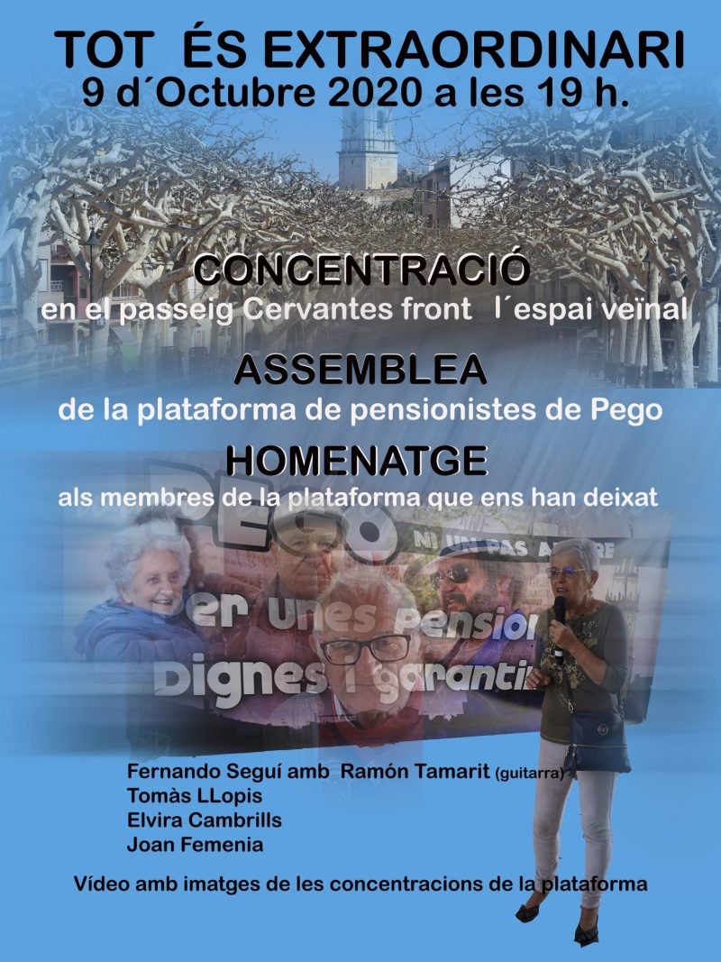 La plataforma de jubilats i pensionistes retrà homenatge demà als seus membres desapareguts
