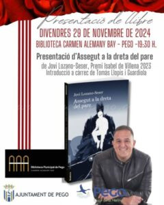L’ondarenc Jovi Lozano-Seser presenta a Pego el seu últim recull de relats, ‘Assegut a la dreta del pare’, premi Isabel de Villena 2023