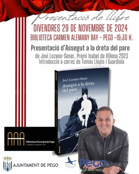 L’ondarenc Jovi Lozano-Seser presenta a Pego el seu últim recull de relats, ‘Assegut a la dreta del pare’, premi Isabel de Villena 2023
