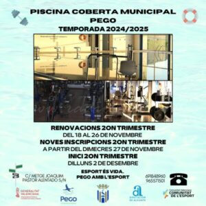 S’inicia el període de renovació de cursos que s’impartixen a la piscina coberta per al segon trimestre