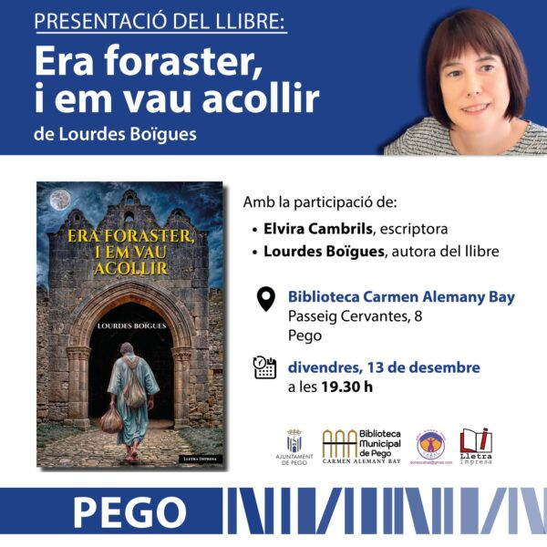 Es presenta a Pego la novel·la històrica ‘Era foraster i em vau acollir’, un homenatge al Monestir de la Valldigna de la simatera Lourdes Boïgues