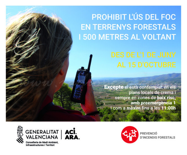 L’1 de juny estarà prohibit fer foc a la muntanya o a terrenys a 500 metres de zona forestal