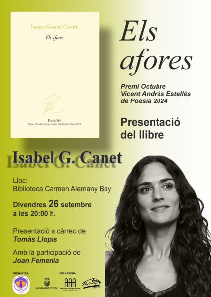 Isabel Garcia Canet presenta a Pego ‘Els afores’, Premi Octubre Vicent Andrés Estellés 2024