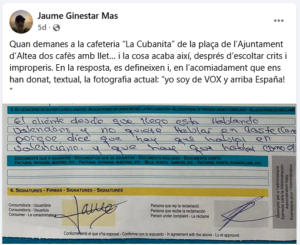 Dos veïns de Pego denuncien discriminació lingüística en una cafeteria d’Altea