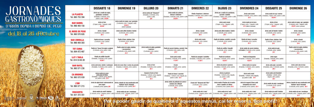 10 restaurants de Pego obrin les seues portes durant les XVII Jornades de l’arròs bomba i bombó