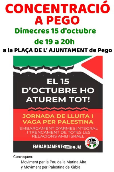 Convocada dimecres a Pego una concentració per Palestina Convocada dimecres a Pego una concentració per Palestina