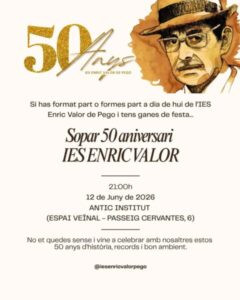 S’allarga fins el dimarts 2 de juny la recollida de tiquets per a sopar dels 50 anys de l’institut de Pego