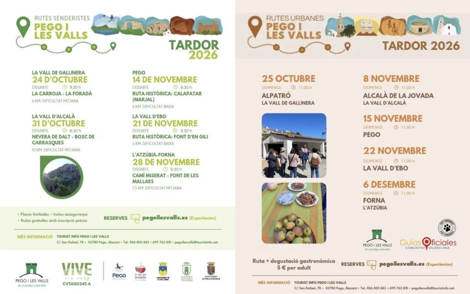 Pego tindrà una ruta pel Calapatar i la Marjal i una visita urbana amb degustació al novembre